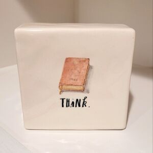 RAE DUNN THINK Icon White‎ Ceramic Block Desk Decor Paperweight ~4"x4"